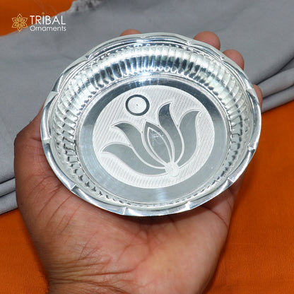 925 sterling silver plate tray from TRIBAL ORNAMENTS, traditional puja utensils for religious ceremonies, silver articles.
