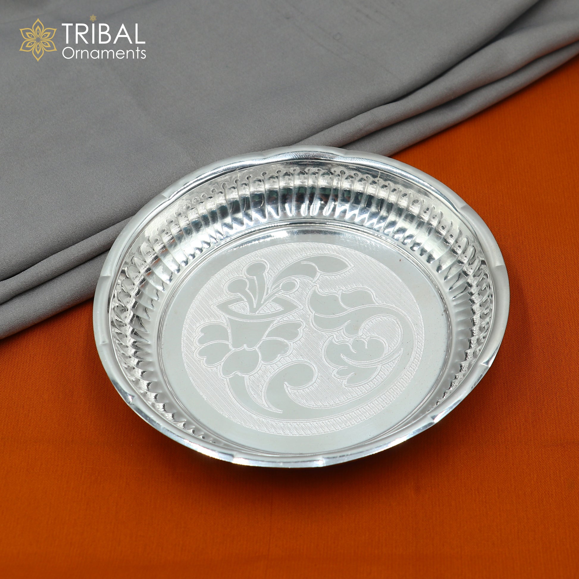 925 sterling silver handmade plate/ tray, best gifting baby food serving silver utensils, silver articles, puja utensils sv313 - TRIBAL ORNAMENTS