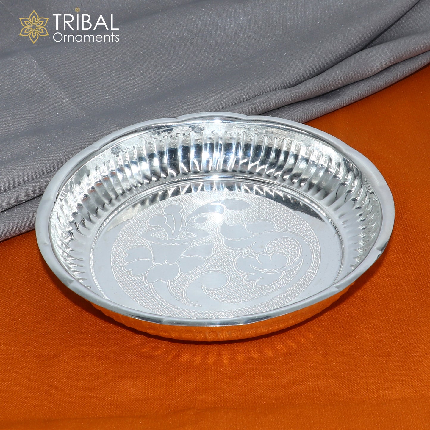 925 sterling silver handmade plate/ tray, best gifting baby food serving silver utensils, silver articles, puja utensils sv313 - TRIBAL ORNAMENTS