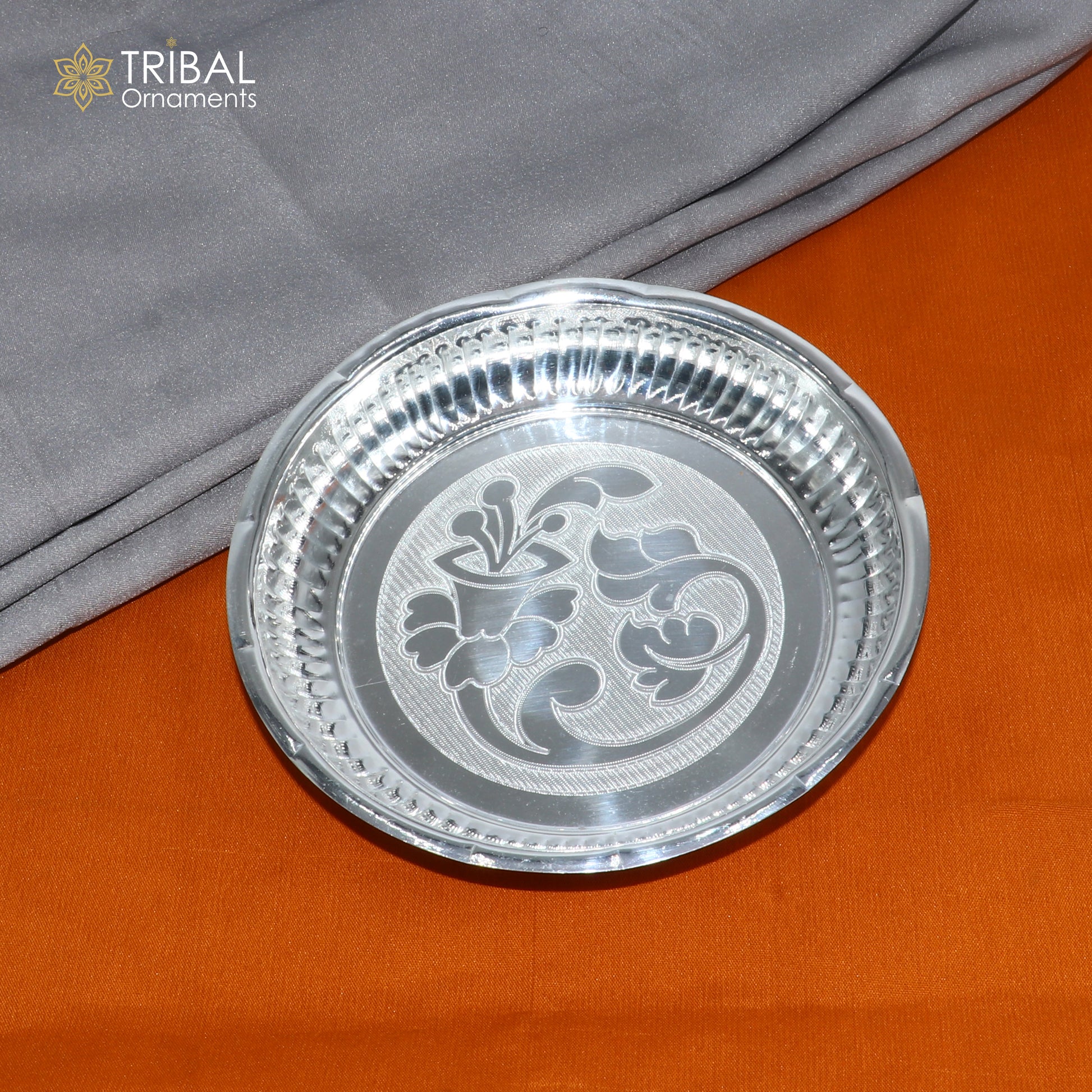 925 sterling silver handmade plate/ tray, best gifting baby food serving silver utensils, silver articles, puja utensils sv313 - TRIBAL ORNAMENTS
