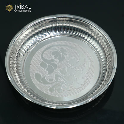 925 sterling silver handmade plate/ tray, best gifting baby food serving silver utensils, silver articles, puja utensils sv313 - TRIBAL ORNAMENTS