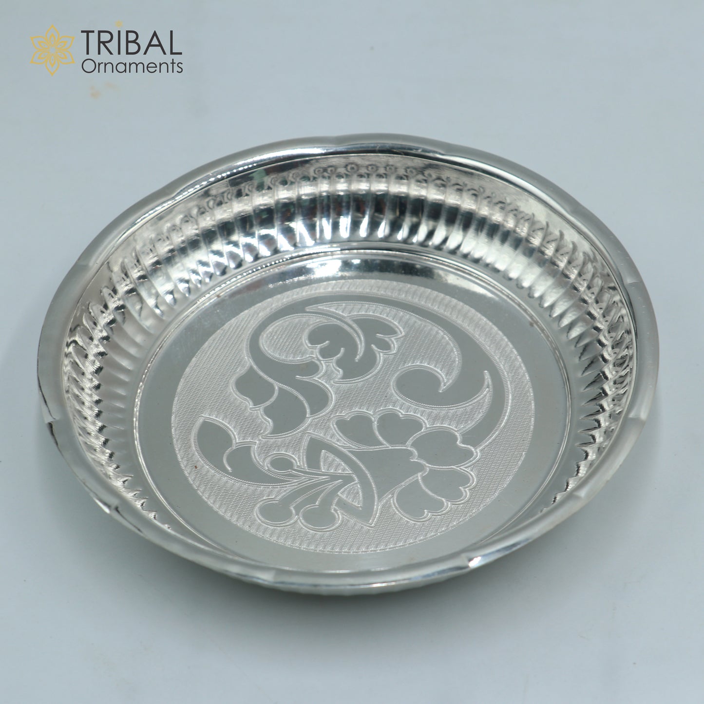 925 sterling silver handmade plate/ tray, best gifting baby food serving silver utensils, silver articles, puja utensils sv313 - TRIBAL ORNAMENTS