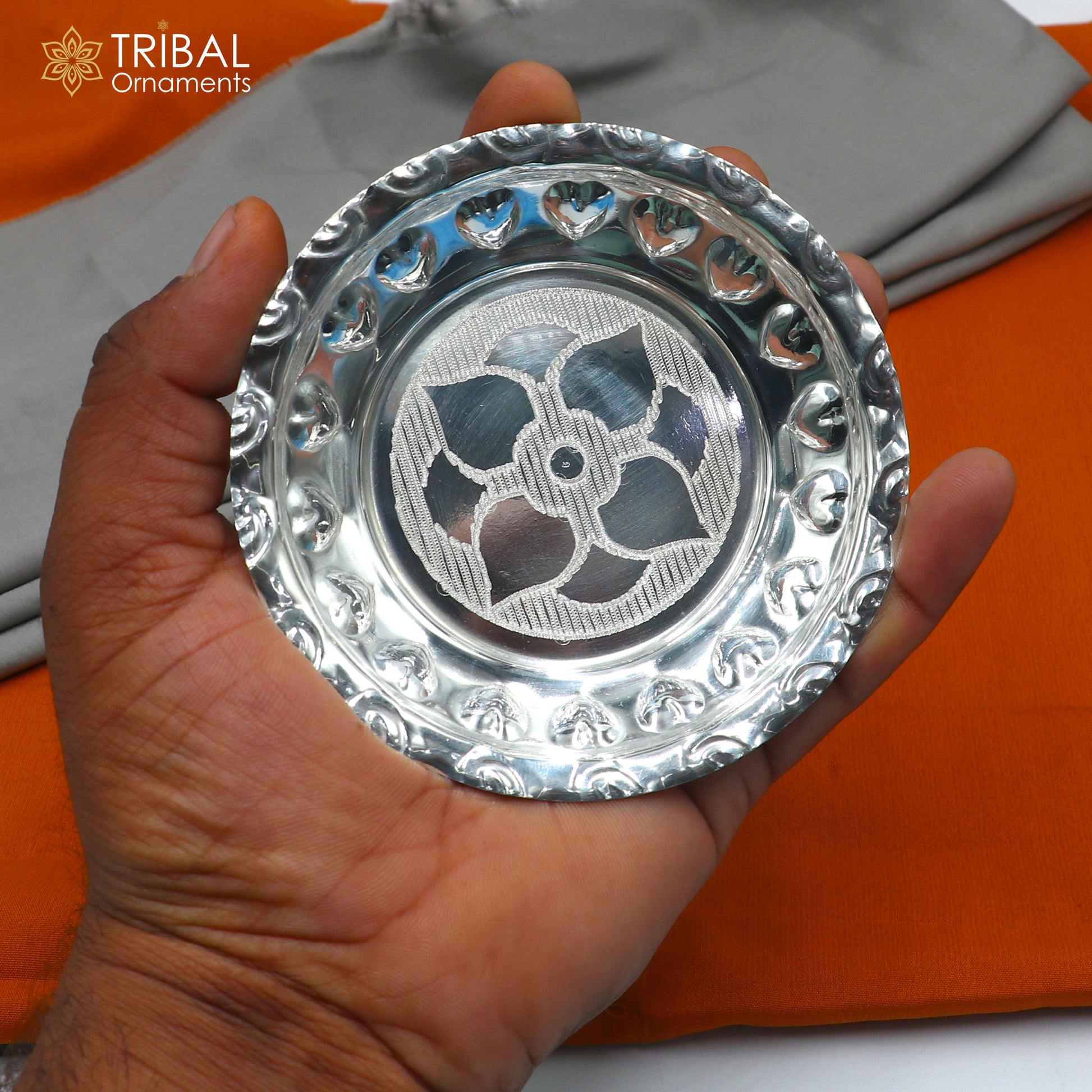 925 sterling silver handmade plate/ tray, best gifting baby food serving silver utensils, silver articles, puja utensils sv315 - TRIBAL ORNAMENTS