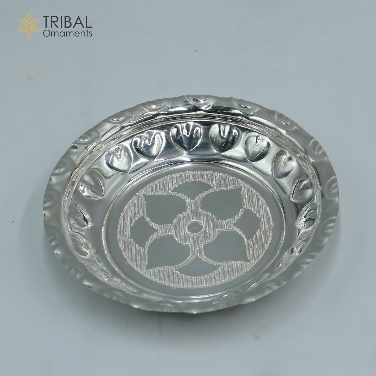 925 sterling silver handmade plate/ tray, best gifting baby food serving silver utensils, silver articles, puja utensils sv315 - TRIBAL ORNAMENTS