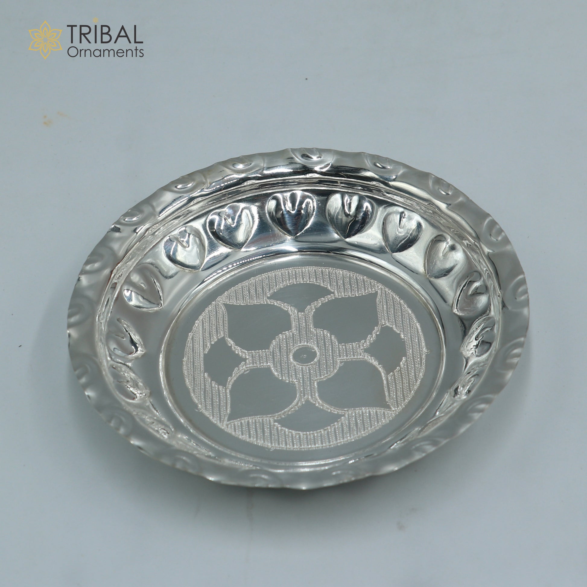 925 sterling silver handmade plate/ tray, best gifting baby food serving silver utensils, silver articles, puja utensils sv315 - TRIBAL ORNAMENTS