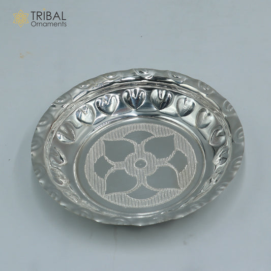 925 sterling silver handmade plate/ tray, best gifting baby food serving silver utensils, silver articles, puja utensils sv315 - TRIBAL ORNAMENTS