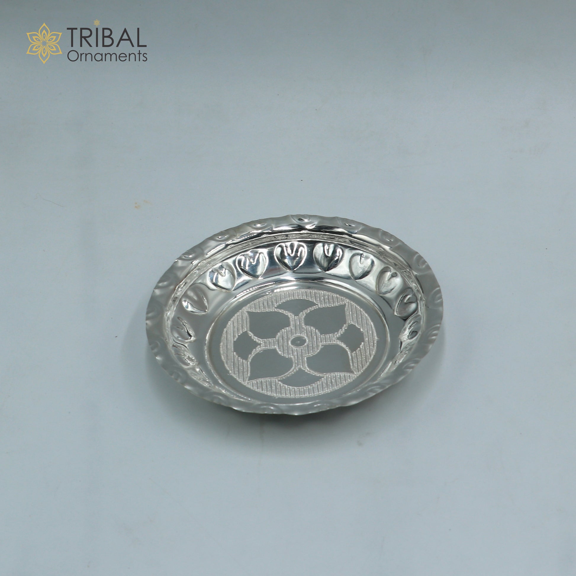 925 sterling silver handmade plate/ tray, best gifting baby food serving silver utensils, silver articles, puja utensils sv315 - TRIBAL ORNAMENTS