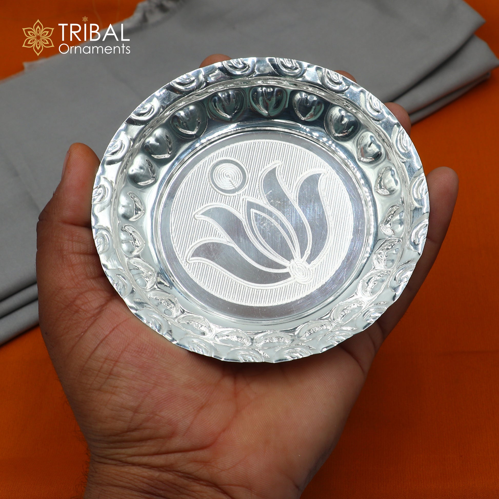 925 sterling silver handmade plate/ tray, best gifting baby food serving silver utensils, silver articles, puja utensils sv316 - TRIBAL ORNAMENTS