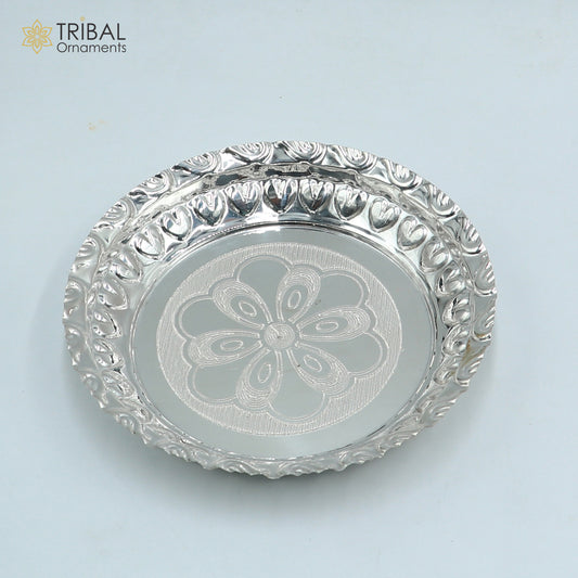 925 sterling silver handmade plate/ tray, best gifting baby food serving silver utensils, silver articles, puja utensils sv317 - TRIBAL ORNAMENTS