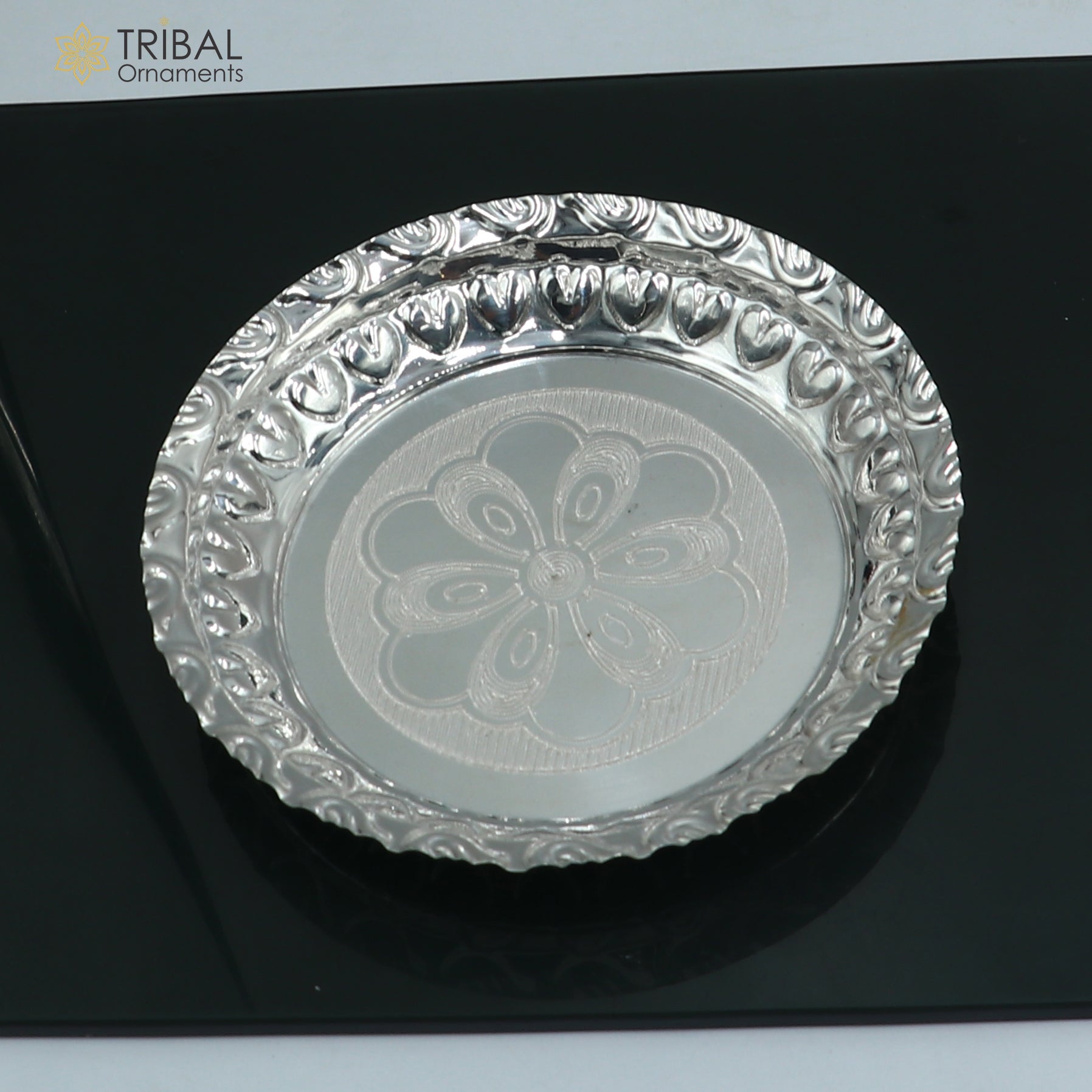 925 sterling silver handmade plate/ tray, best gifting baby food serving silver utensils, silver articles, puja utensils sv317 - TRIBAL ORNAMENTS