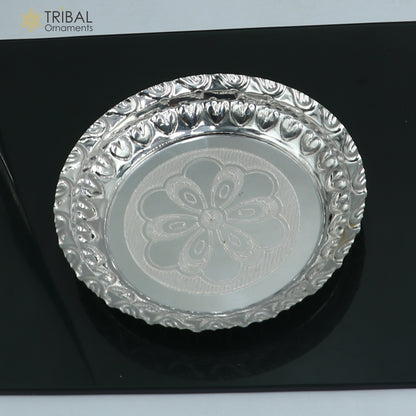925 sterling silver handmade plate/ tray, best gifting baby food serving silver utensils, silver articles, puja utensils sv317 - TRIBAL ORNAMENTS