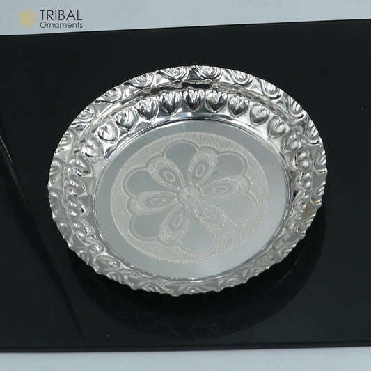925 sterling silver handmade plate/ tray, best gifting baby food serving silver utensils, silver articles, puja utensils sv317 - TRIBAL ORNAMENTS