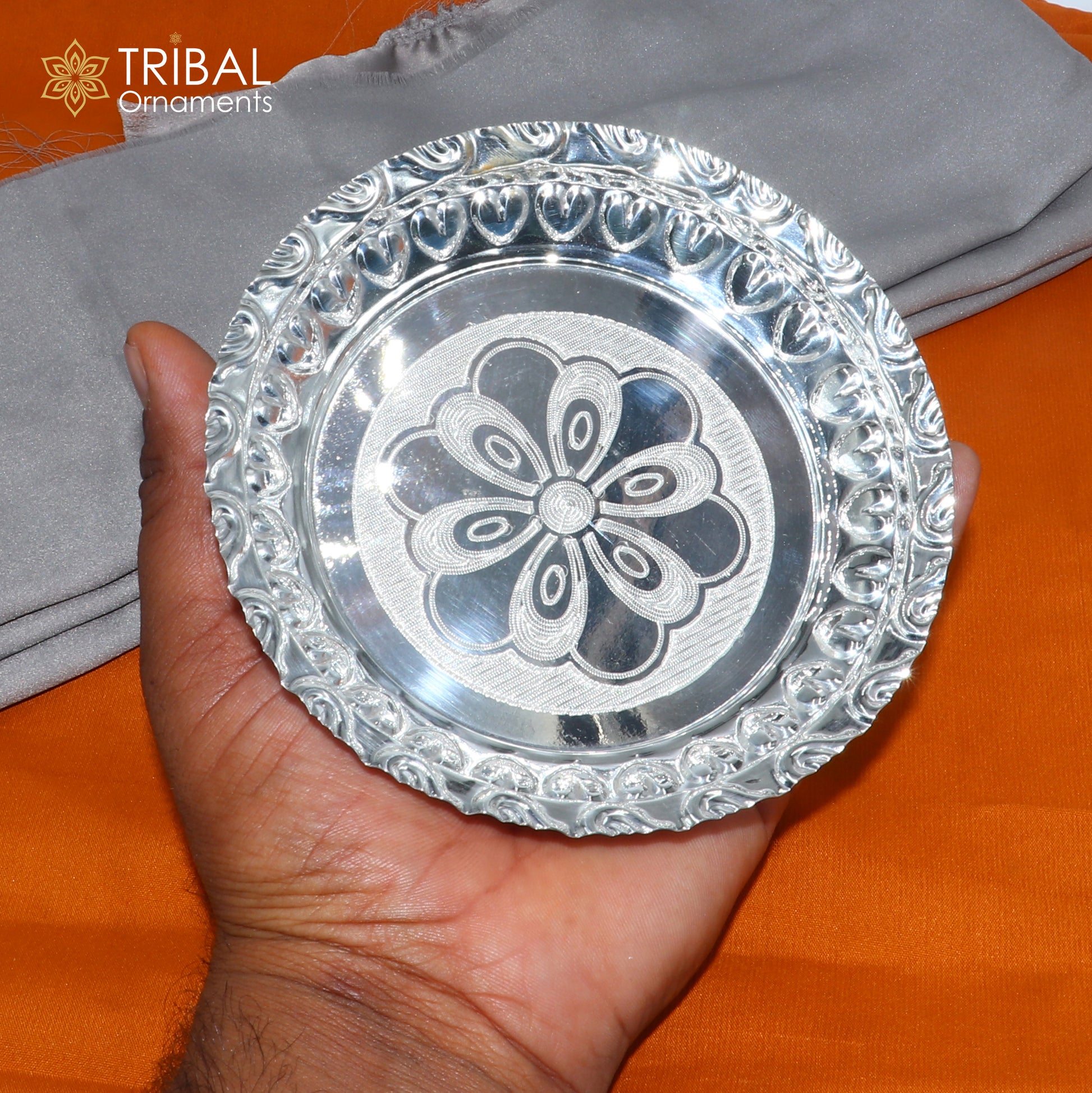 925 sterling silver handmade plate/ tray, best gifting baby food serving silver utensils, silver articles, puja utensils sv317 - TRIBAL ORNAMENTS