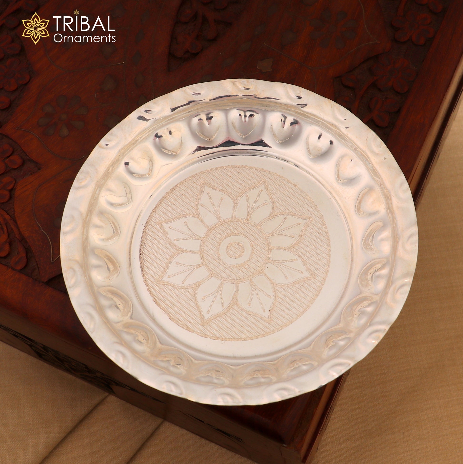 925 sterling silver plate/ tray, silver articles, puja utensils sv320 - TRIBAL ORNAMENTS