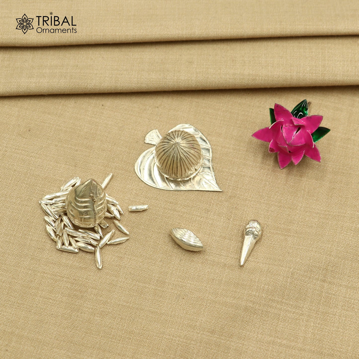 925 sterling Silver Pooja Accessories |Supari| Paan leaves | Rice | Cloves | Coconut | Cardamom| Flower for puja or worshipping su1378 - TRIBAL ORNAMENTS