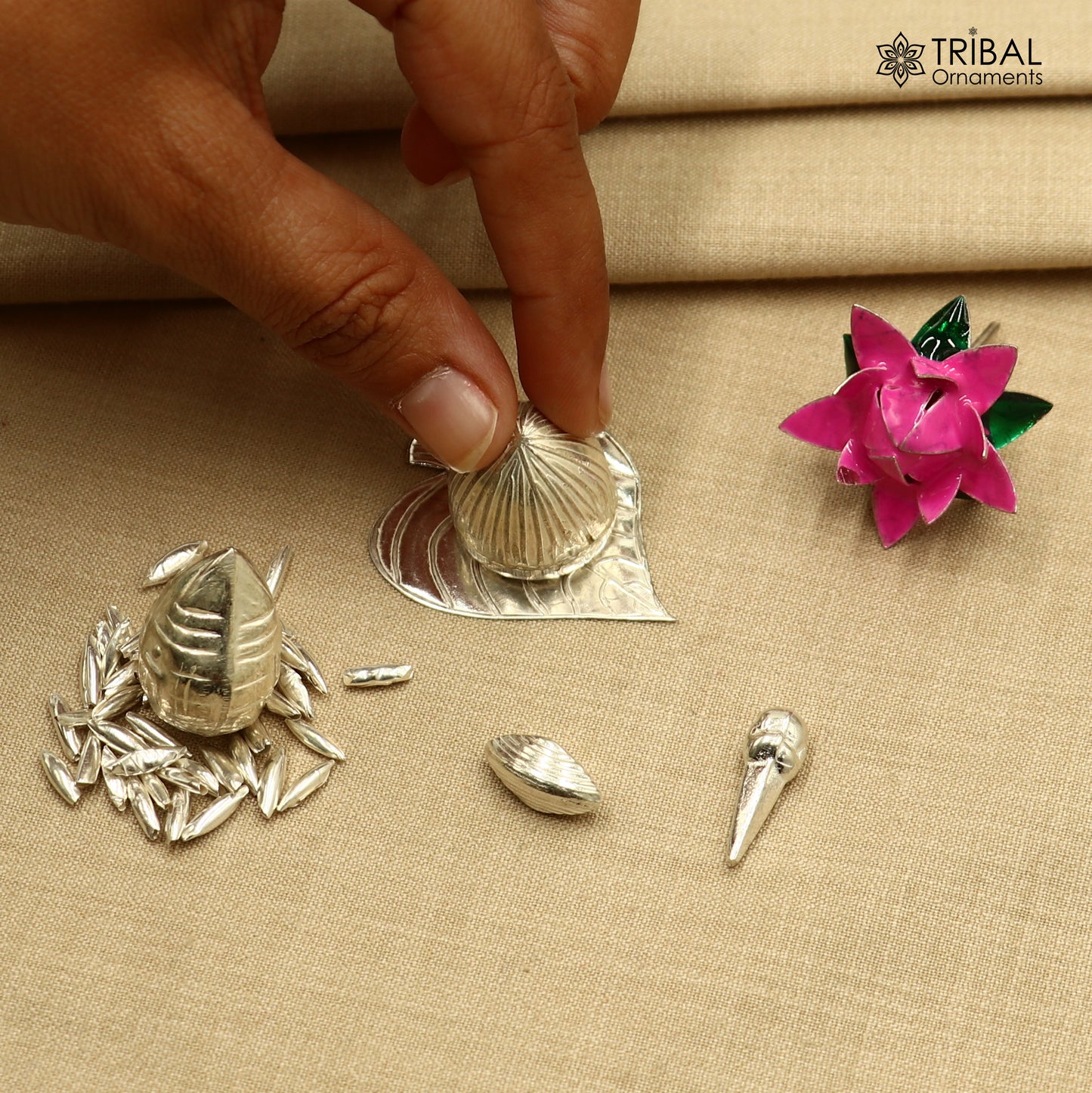 925 sterling Silver Pooja Accessories |Supari| Paan leaves | Rice | Cloves | Coconut | Cardamom| Flower for puja or worshipping su1378 - TRIBAL ORNAMENTS