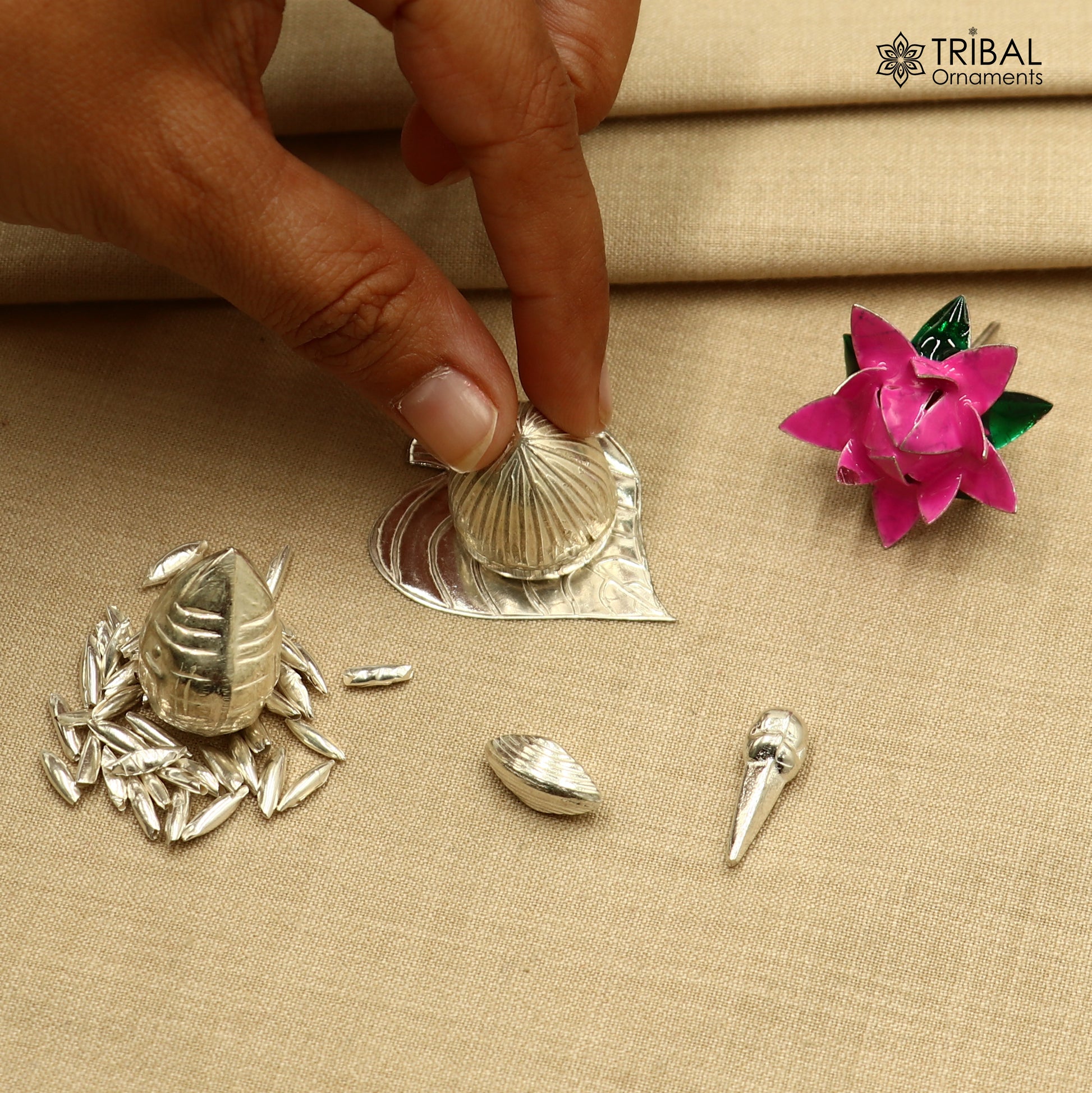 925 sterling Silver Pooja Accessories |Supari| Paan leaves | Rice | Cloves | Coconut | Cardamom| Flower for puja or worshipping su1378 - TRIBAL ORNAMENTS