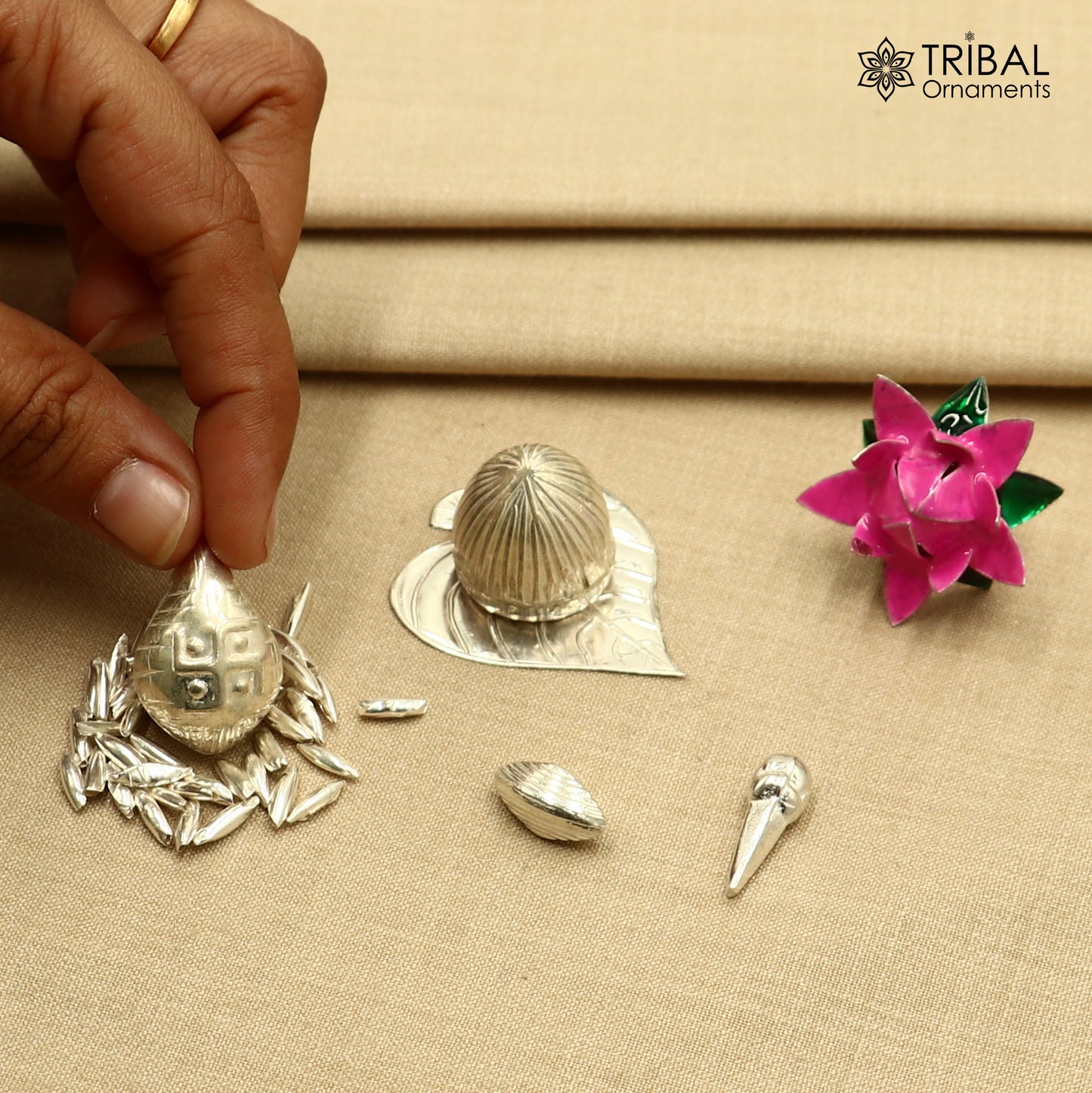 925 sterling Silver Pooja Accessories |Supari| Paan leaves | Rice | Cloves | Coconut | Cardamom| Flower for puja or worshipping su1378 - TRIBAL ORNAMENTS