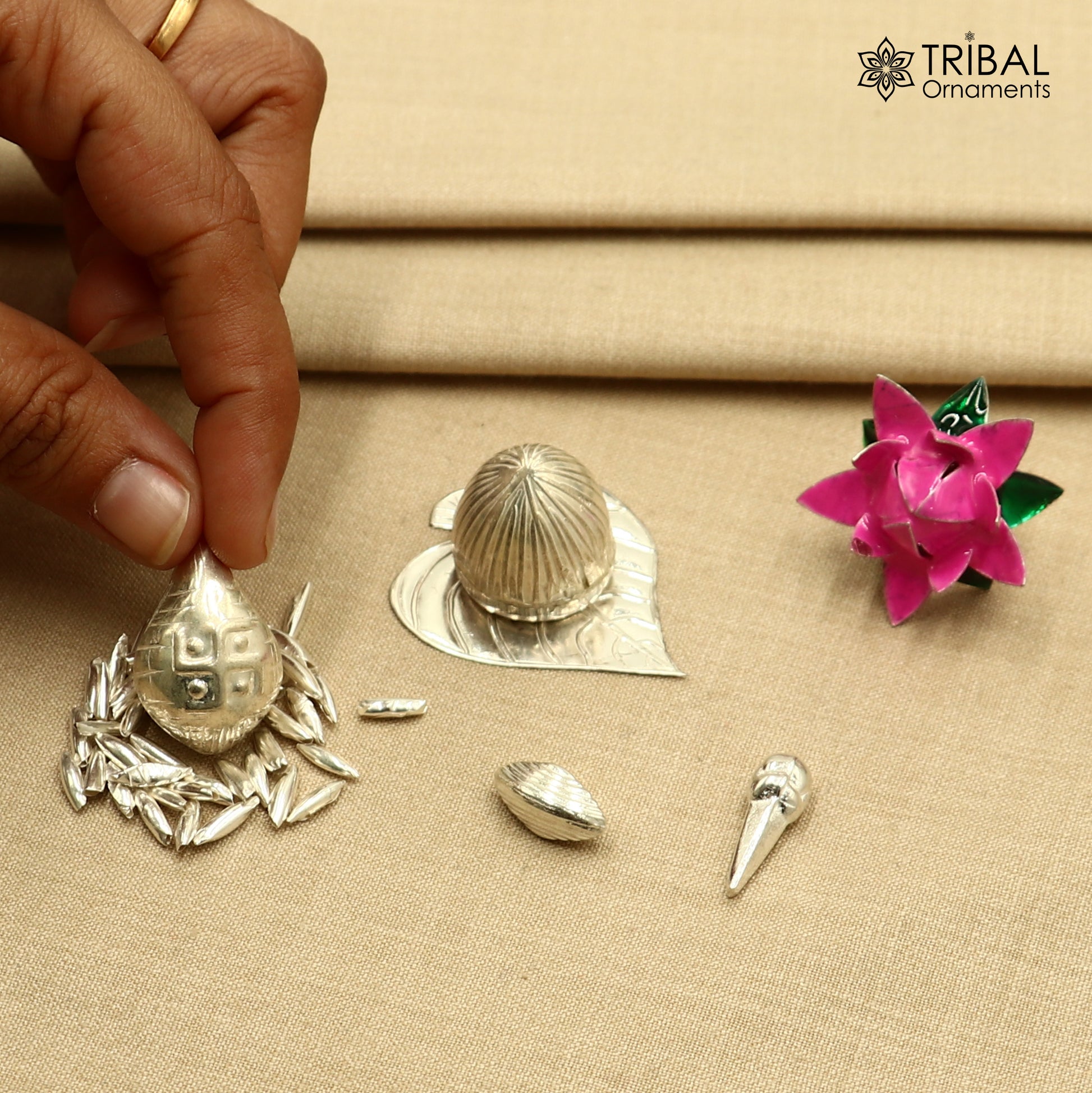 925 sterling Silver Pooja Accessories |Supari| Paan leaves | Rice | Cloves | Coconut | Cardamom| Flower for puja or worshipping su1378 - TRIBAL ORNAMENTS