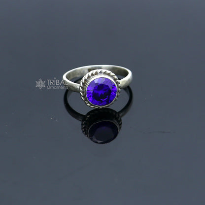 925 sterling silver purple stone ring with intricate tribal design, jewelry piece from TRIBAL ORNAMENTS.