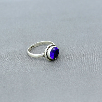 925 sterling silver ring with purple color stone, Tribal Ornaments jewelry featuring intricate design and vibrant gemstone.