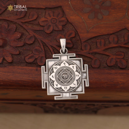 Sterling silver Ram Raksha Yantra unisex pendant by Tribal Ornaments, featuring intricate tribal design and spiritual symbolism.