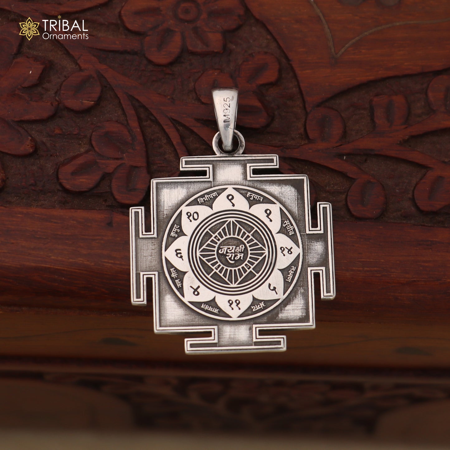 925 sterling silver Ram raksha yantra unisex pendant nsp1087 - TRIBAL ORNAMENTS