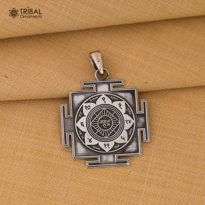 Unisex 925 sterling silver Ram Raksha Yantra pendant with intricate tribal design, crafted by Tribal Ornaments.