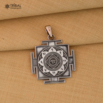 925 sterling silver Ram Raksha Yantra unisex pendant from Tribal Ornaments, featuring intricate tribal design and spiritual symbolism.