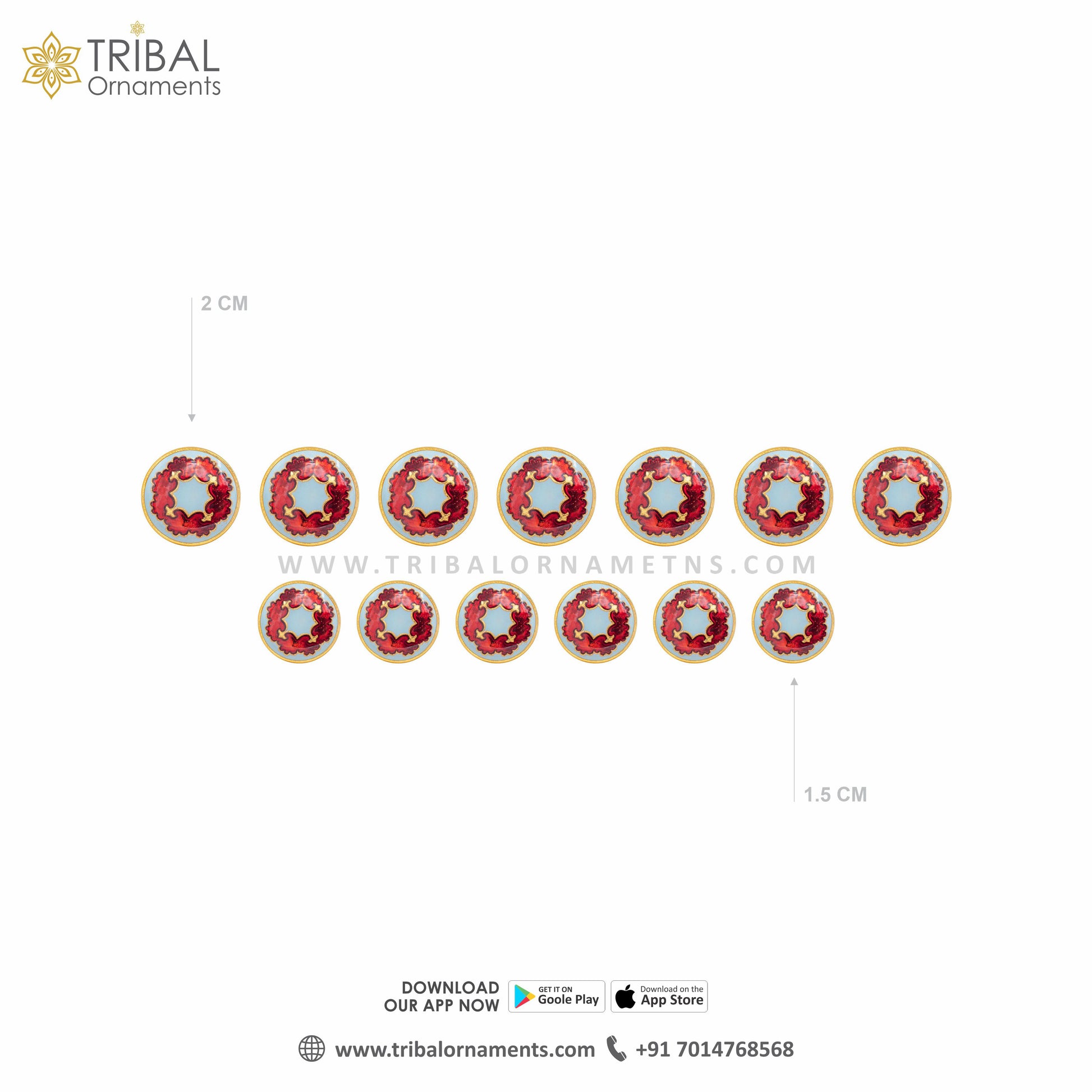 925 Sterling silver red color minakari fancy buttons set of 13 pc for men's coat or suit, btn74 - TRIBAL ORNAMENTS