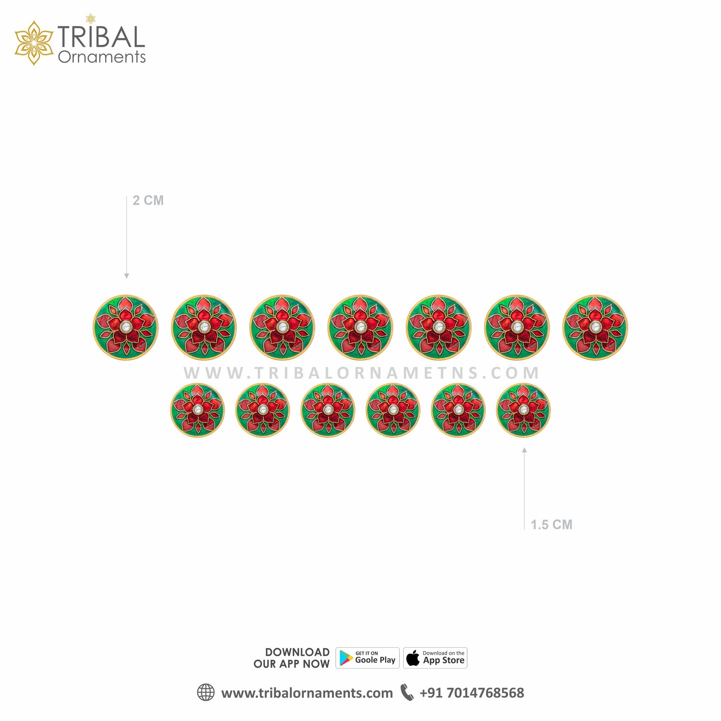 925 Sterling silver red floral fancy buttons set of 13 pc for men's coat or suit btn75 - TRIBAL ORNAMENTS