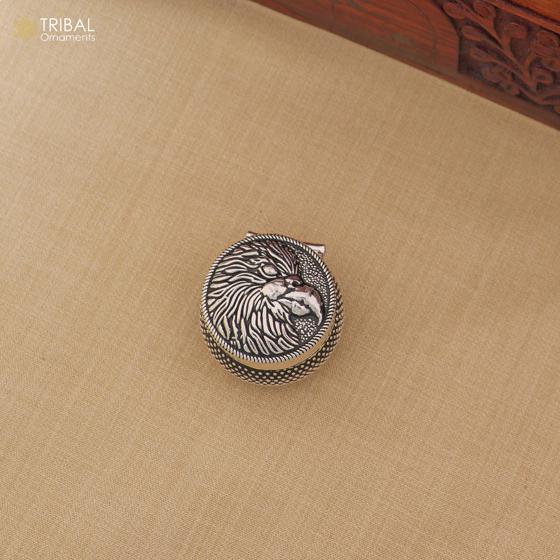 925 sterling silver round bird design oxidized trinket,casket, Sindoor box brides jewelry stb907 - TRIBAL ORNAMENTS