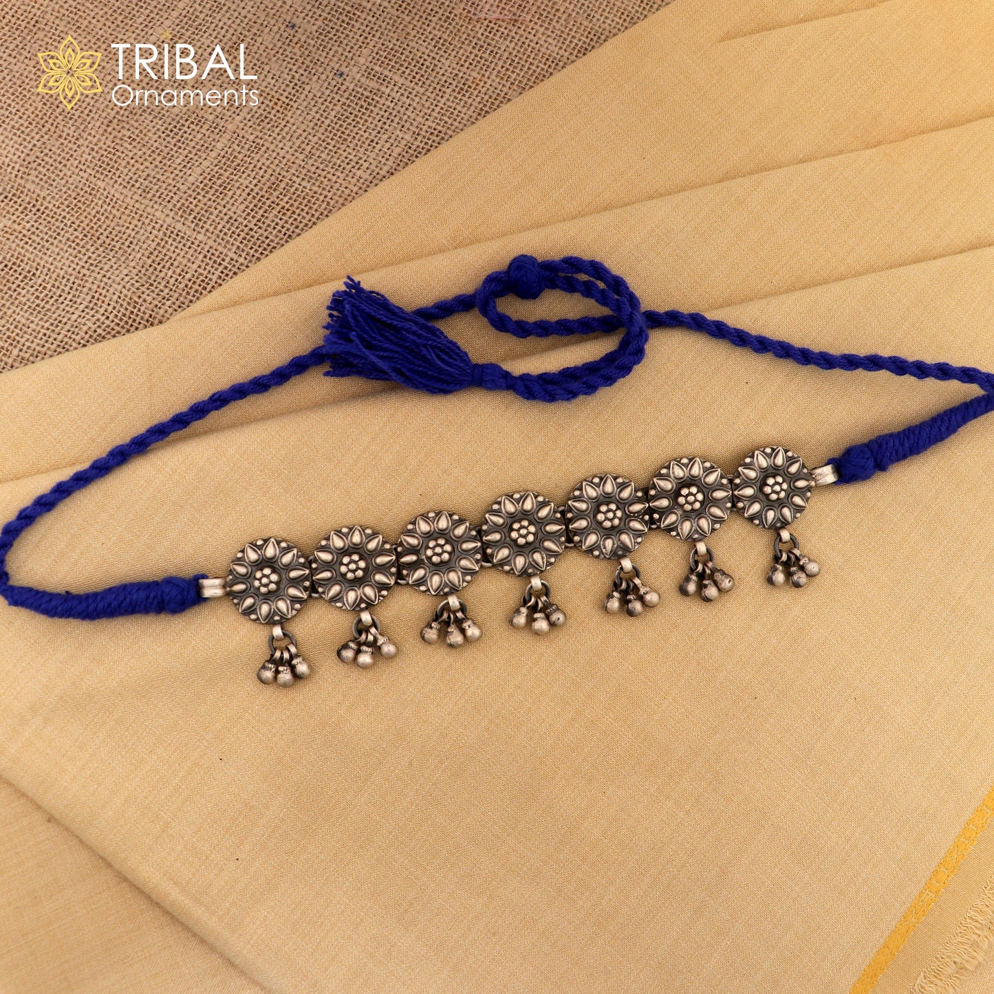 925 sterling silver round floral choker  ethnic charm necklace tribal jewelry set733 - TRIBAL ORNAMENTS