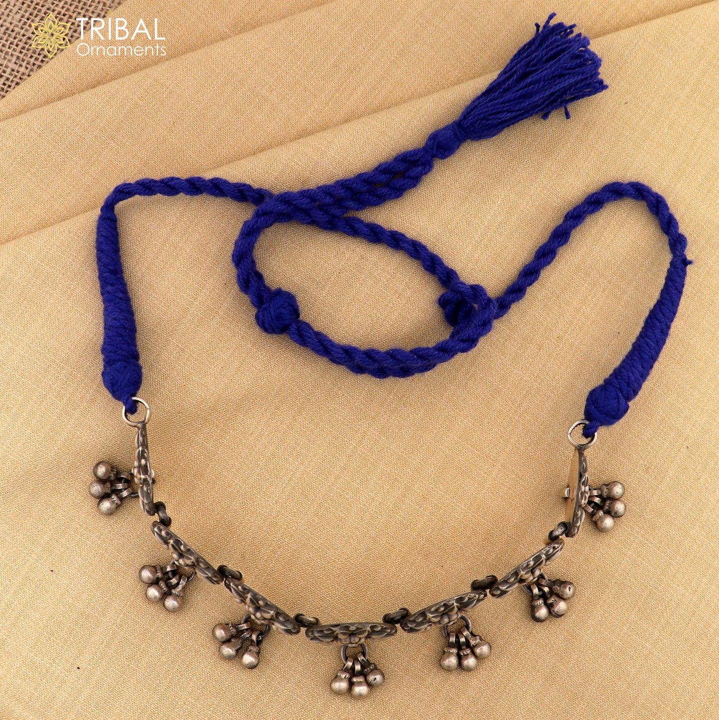 925 sterling silver round floral choker  ethnic charm necklace tribal jewelry set733 - TRIBAL ORNAMENTS