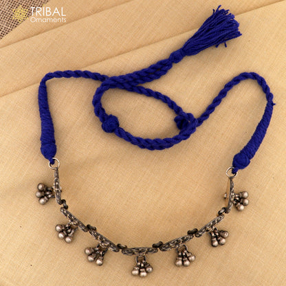 925 sterling silver round floral choker necklace with tribal charm, part of the Tribal Ornaments ethnic jewelry set.