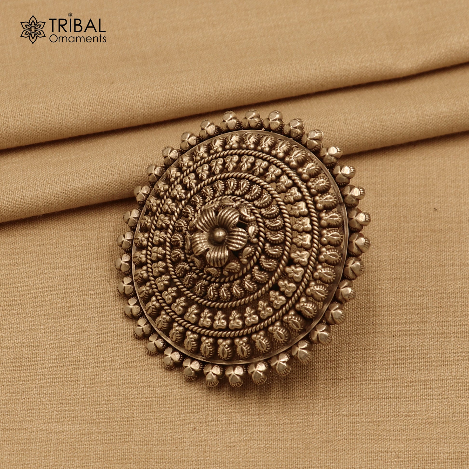 925 sterling silver round  flower design ring tribal ethnic Jewelry sr815 - TRIBAL ORNAMENTS