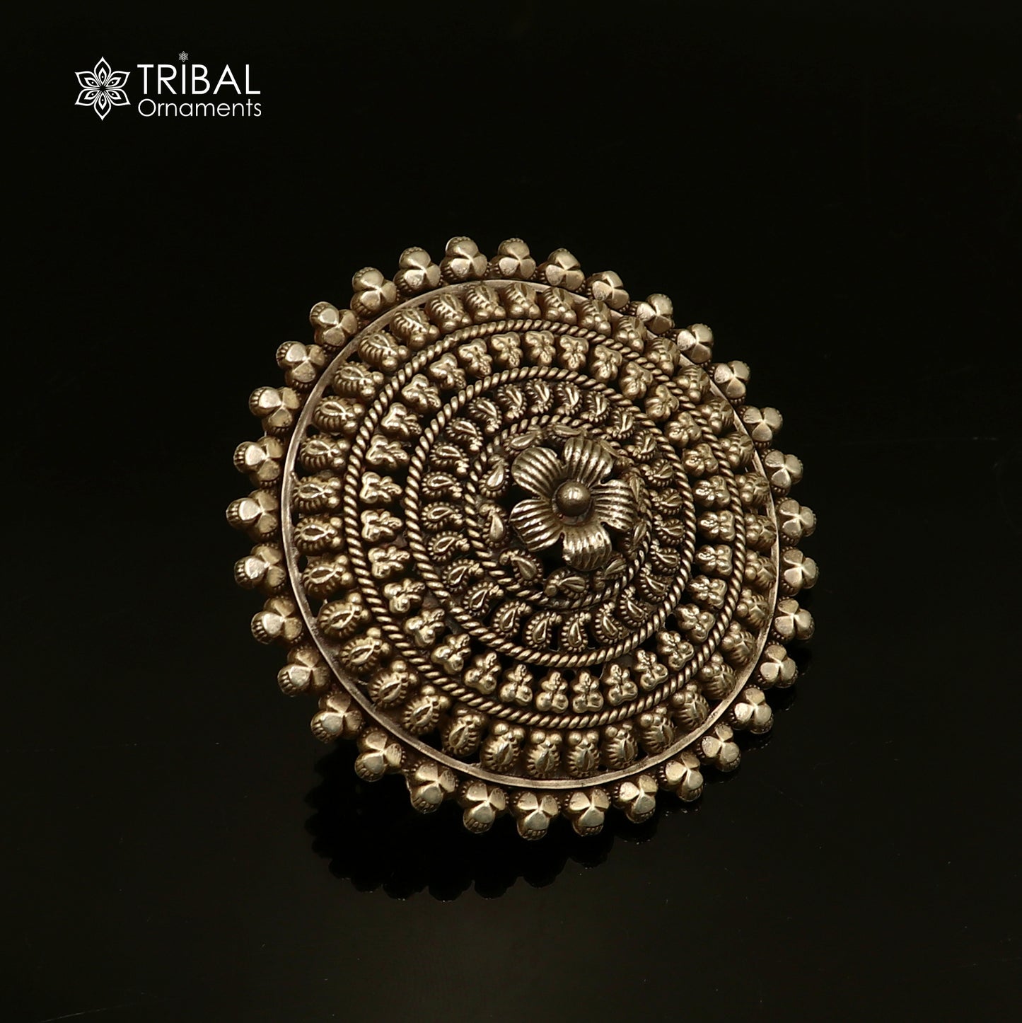 925 sterling silver round  flower design ring tribal ethnic Jewelry sr815 - TRIBAL ORNAMENTS