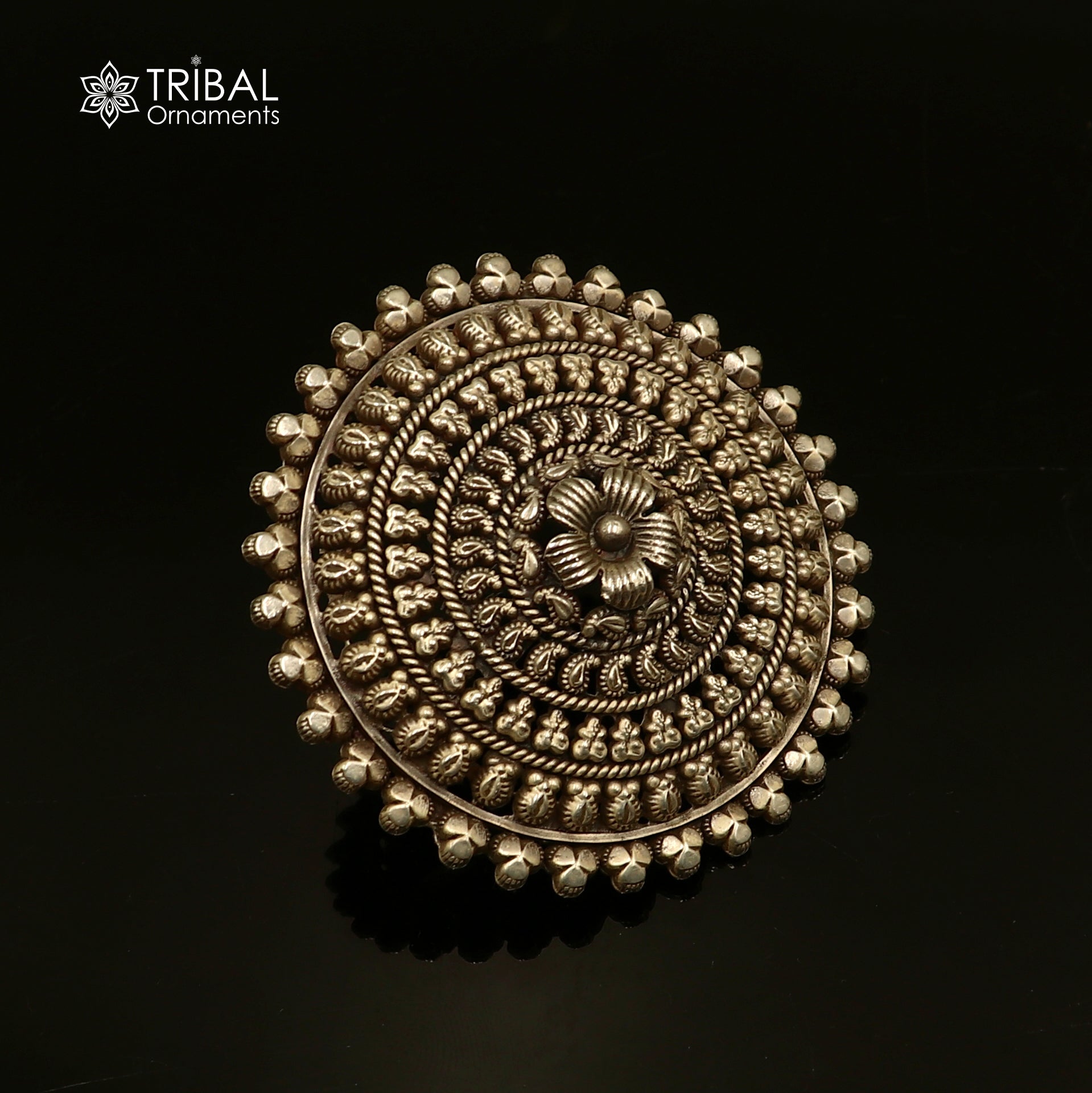 925 sterling silver round  flower design ring tribal ethnic Jewelry sr815 - TRIBAL ORNAMENTS