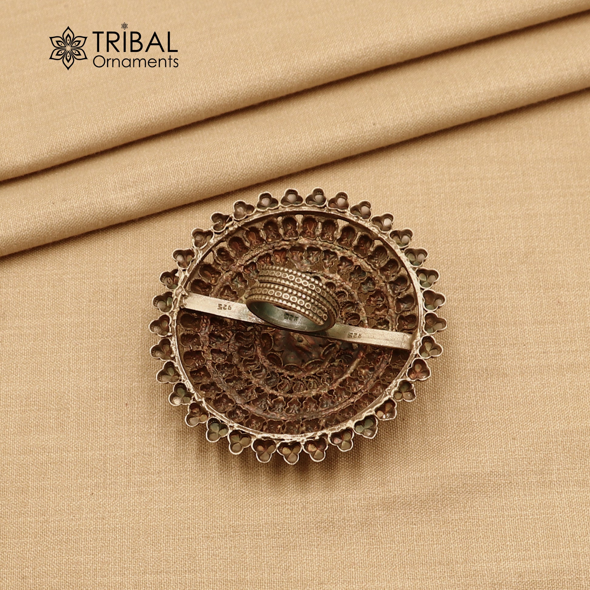 925 sterling silver round  flower design ring tribal ethnic Jewelry sr815 - TRIBAL ORNAMENTS