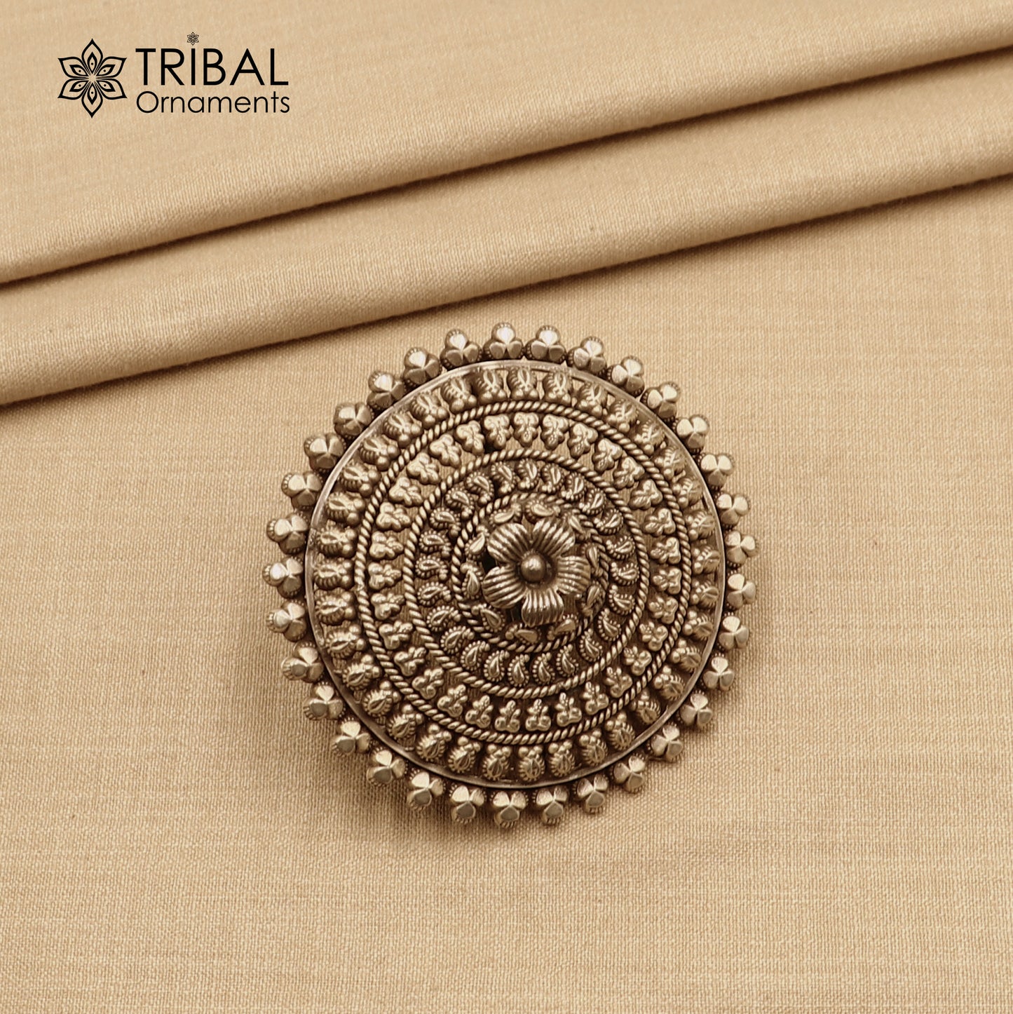 925 sterling silver round  flower design ring tribal ethnic Jewelry sr815 - TRIBAL ORNAMENTS