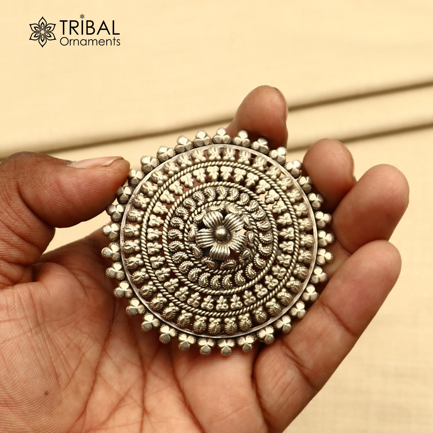 925 sterling silver round  flower design ring tribal ethnic Jewelry sr815 - TRIBAL ORNAMENTS