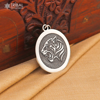 925 Sterling silver round shape lion design stylish pendant tribal jewelry nsp1071 - TRIBAL ORNAMENTS