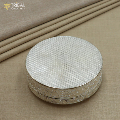925 Sterling silver round shape trinket box , casket box , sindur box pooja utensils su1350 - TRIBAL ORNAMENTS