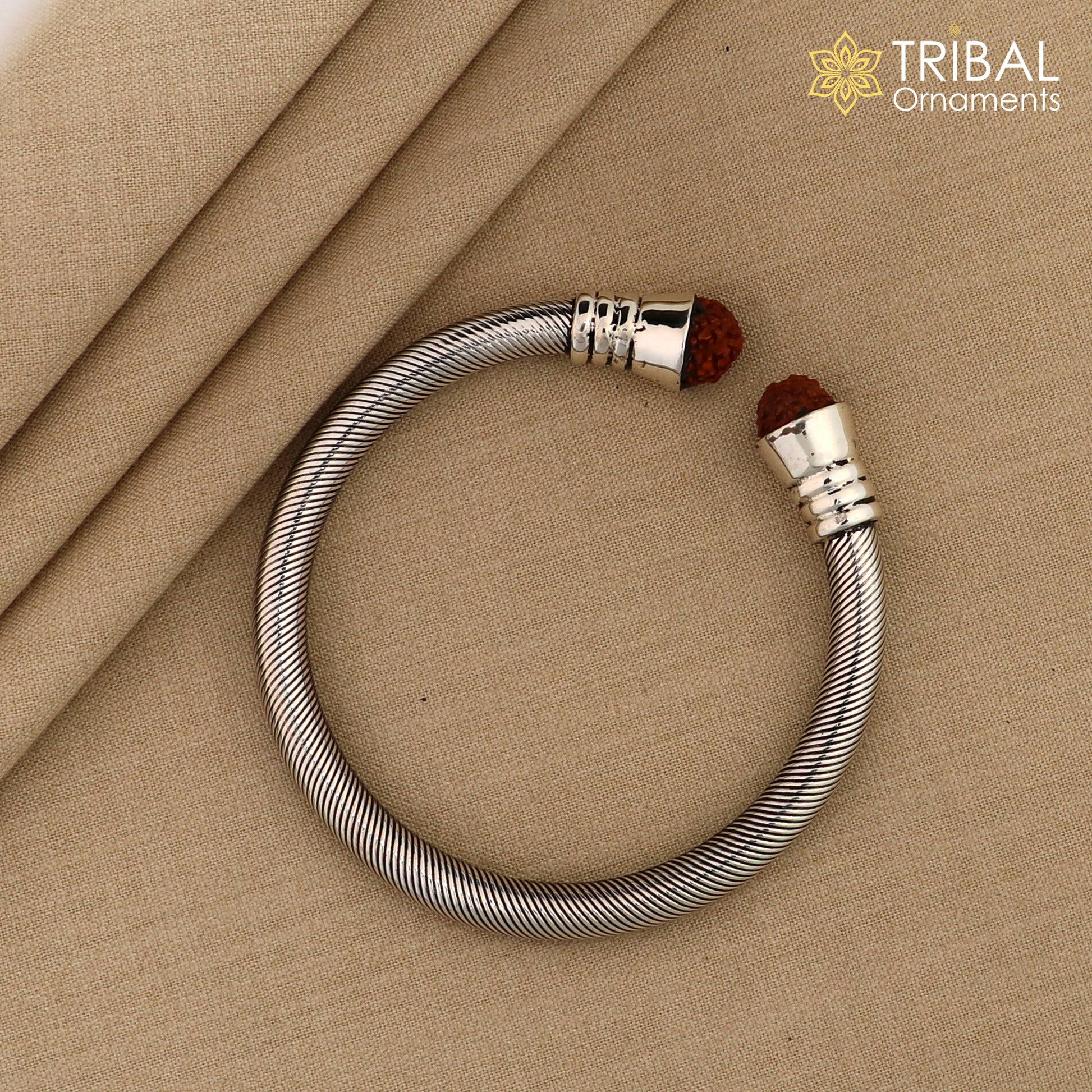 925 Sterling silver Rudraksha kada bangle bracelet, by twisting unisex jewelry nsk681 - TRIBAL ORNAMENTS