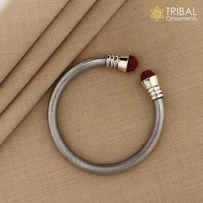925 Sterling silver Rudraksha kada bangle bracelet, by twisting unisex jewelry nsk681 - TRIBAL ORNAMENTS