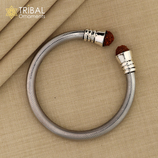 925 Sterling silver Rudraksha kada bangle bracelet, by twisting unisex jewelry nsk681 - TRIBAL ORNAMENTS