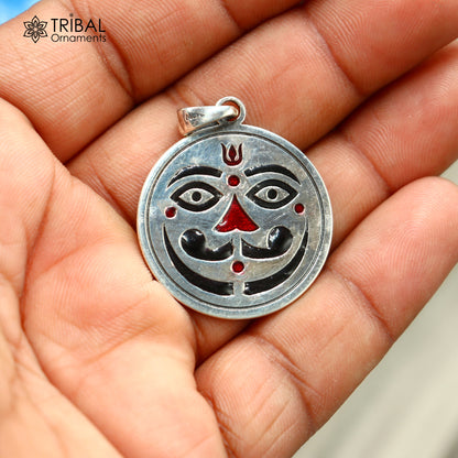 Sterling silver Salasar Bala Ji pendant, unisex tribal jewelry by TRIBAL ORNAMENTS, featuring detailed religious iconography.