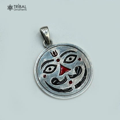 925 sterling silver Salasar Bala Ji pendant, unisex tribal jewelry by TRIBAL ORNAMENTS, featuring detailed religious design.