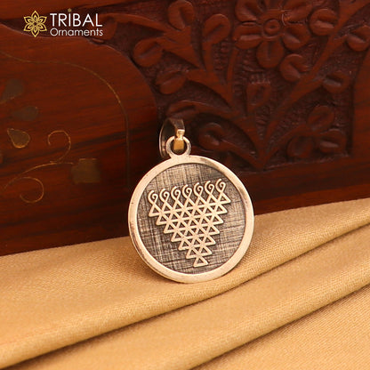 925 sterling silver Saraswathi yantra pendant, ethnic tribal jewelry with intricate design, crafted by TRIBAL ORNAMENTS.