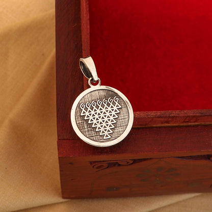925 Sterling silver Saraswathi Yantra pendant, ethnic jewelry featuring intricate tribal design and religious symbolism.